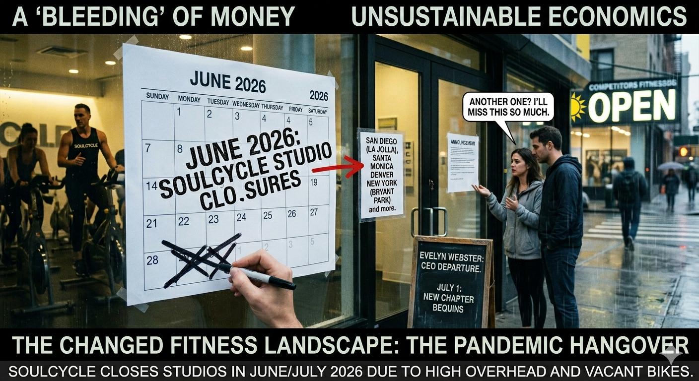 A wave of SoulCycle studio closures in June and July of 2026