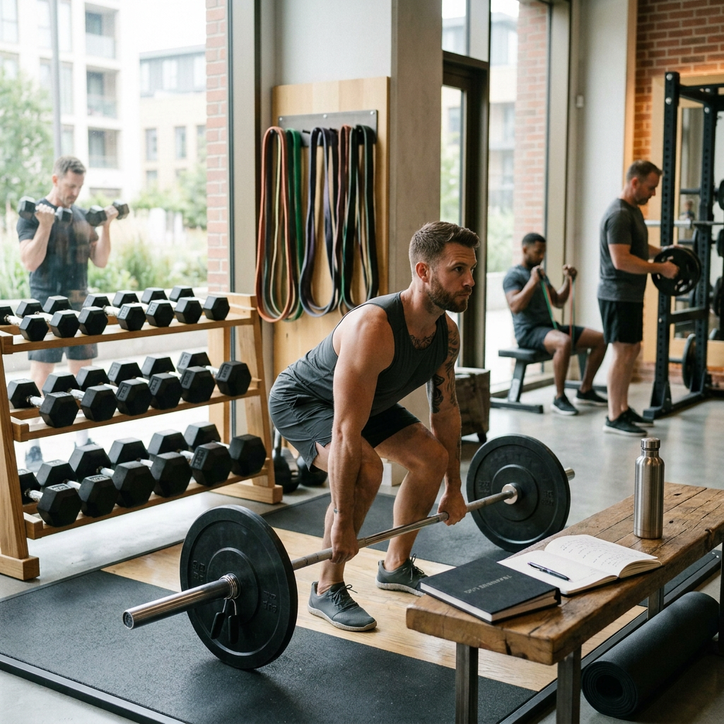 Woman preparing to lift a barbell in a modern gym